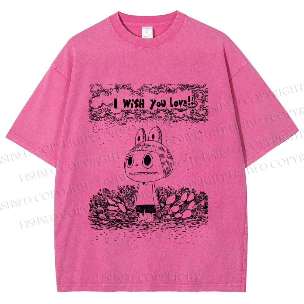 Unisex Labubu Wish You Love Printed Washed Tee