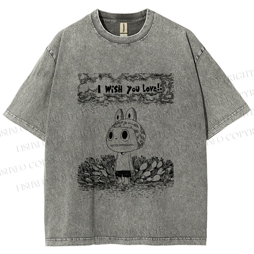 Unisex Labubu Wish You Love Printed Washed Tee