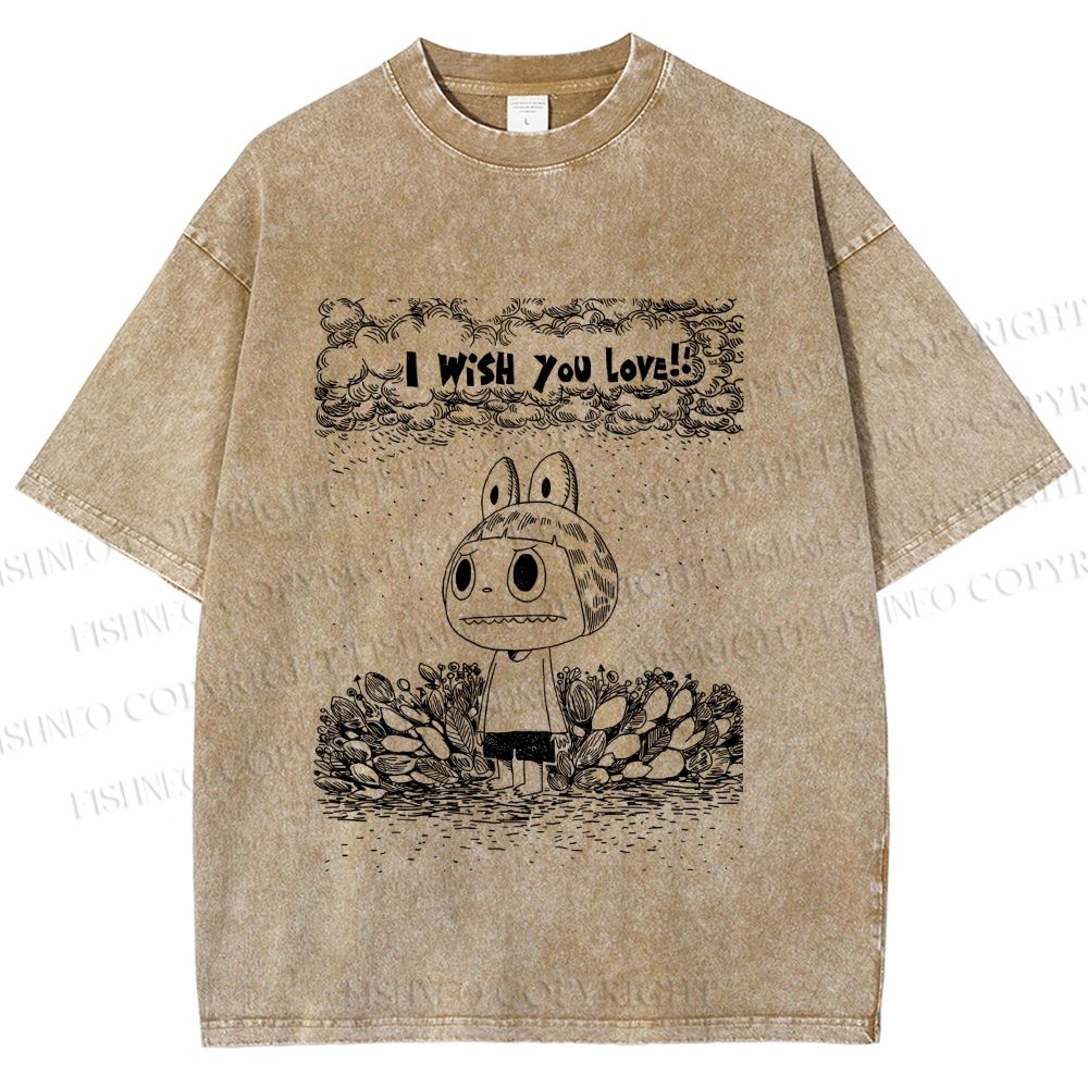 Unisex Labubu Wish You Love Printed Washed Tee
