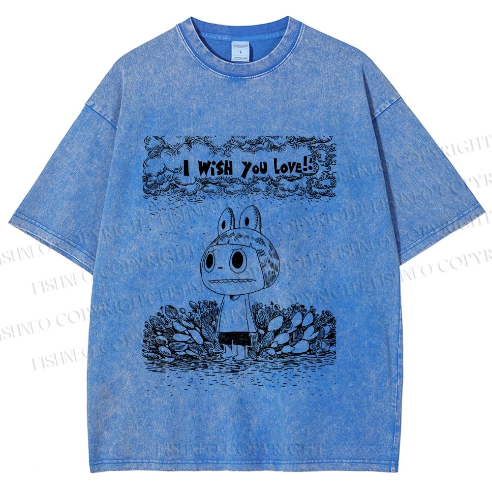 Unisex Labubu Wish You Love Printed Washed Tee
