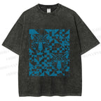 Unisex Geometry Blue Panther Printed Washed Tee