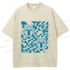 Unisex Geometry Blue Panther Printed Washed Tee