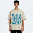 Unisex Geometry Blue Panther Printed Washed Tee