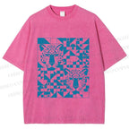 Unisex Geometry Blue Panther Printed Washed Tee
