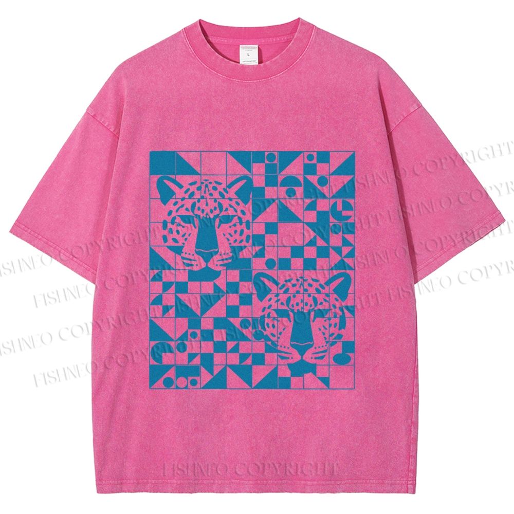 Unisex Geometry Blue Panther Printed Washed Tee