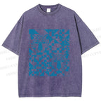 Unisex Geometry Blue Panther Printed Washed Tee
