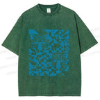Unisex Geometry Blue Panther Printed Washed Tee