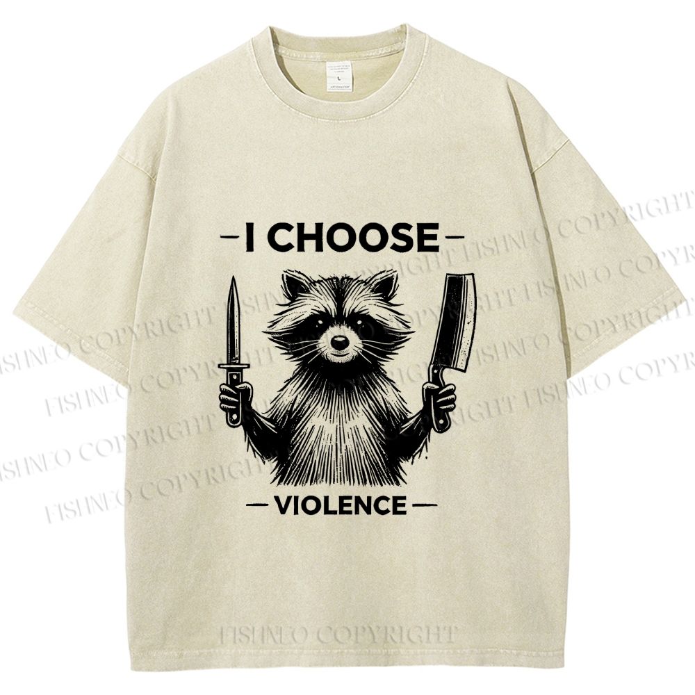 Unisex I Choose Violence Raccoon Printed Washed Tee