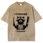 Unisex I Choose Violence Raccoon Printed Washed Tee