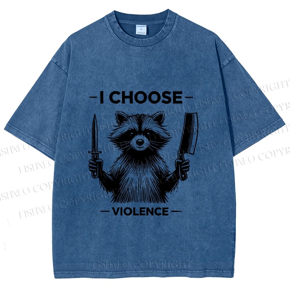 Unisex I Choose Violence Raccoon Printed Washed Tee