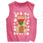 Unisex Fortune Cat Printed Washed Tank Top