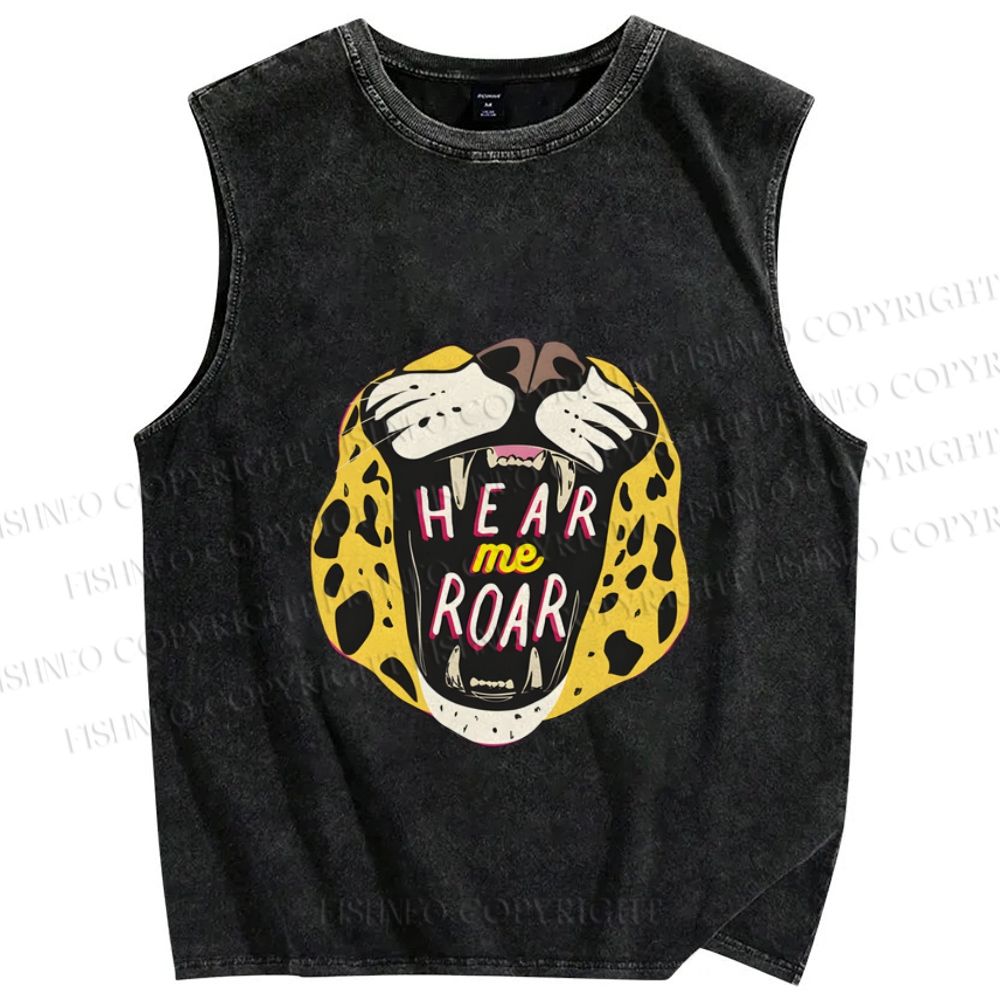 Unisex Hear Me Roar Panther Printed Washed Tank Top
