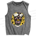 Unisex Hear Me Roar Panther Printed Washed Tank Top