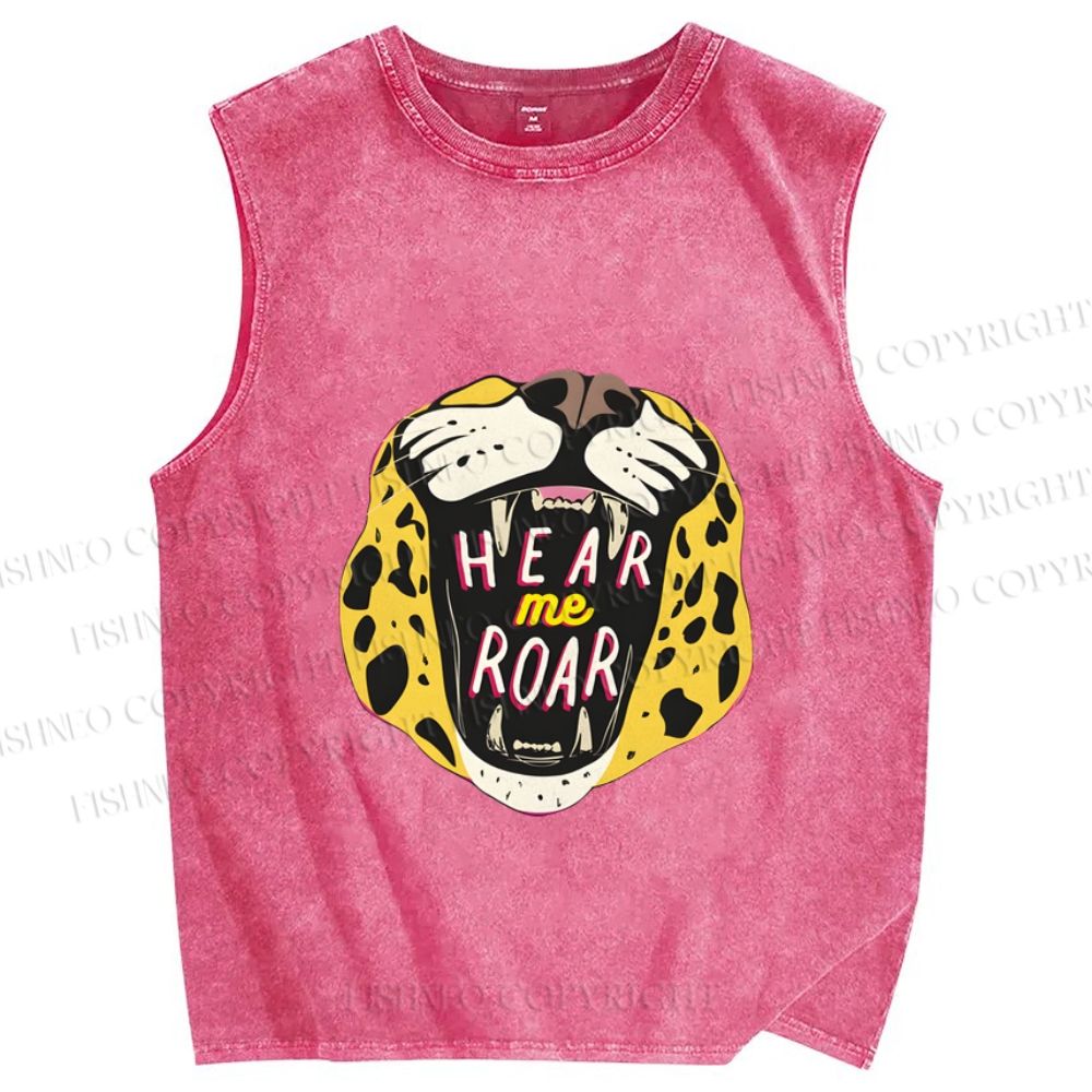 Unisex Hear Me Roar Panther Printed Washed Tank Top
