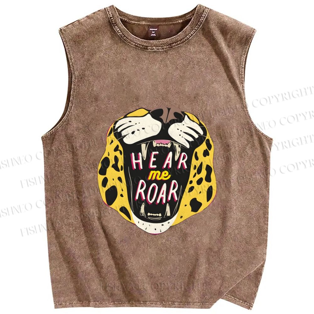 Unisex Hear Me Roar Panther Printed Washed Tank Top