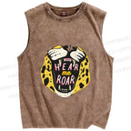 Unisex Hear Me Roar Panther Printed Washed Tank Top