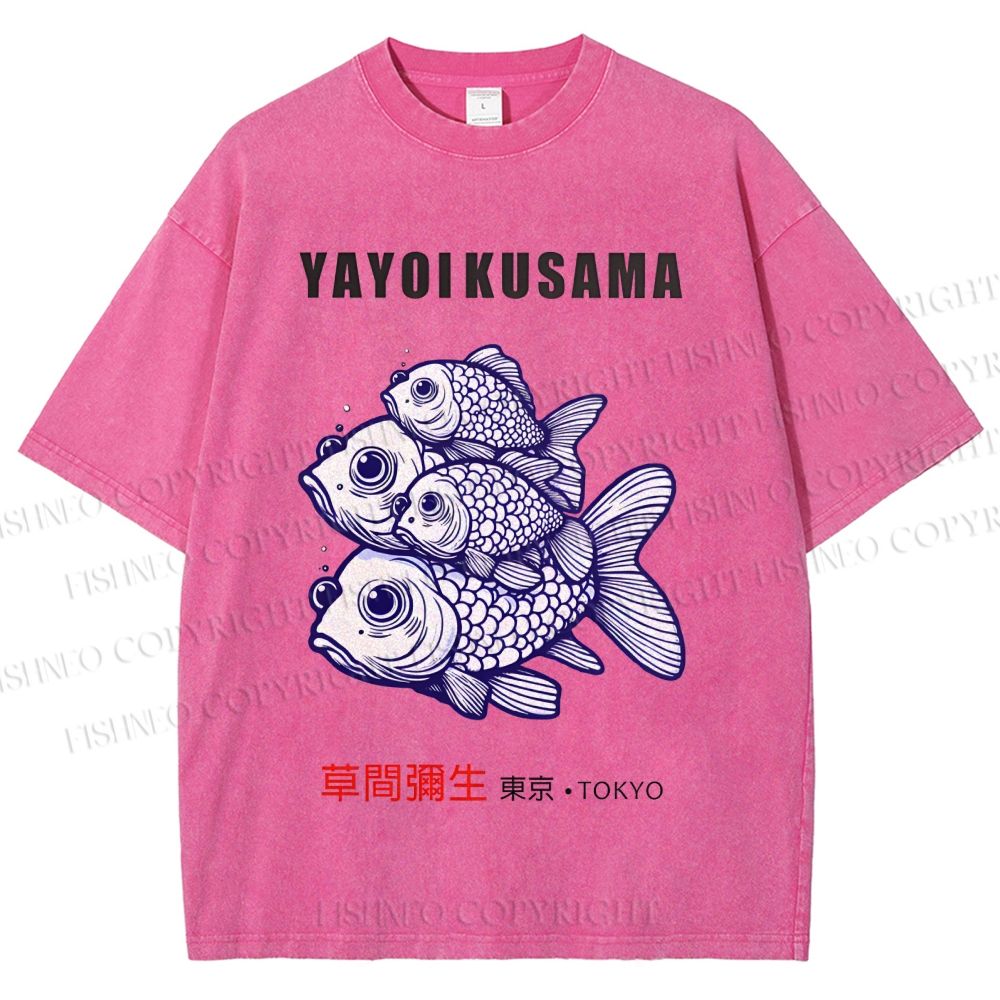 Unisex Yayoi Kusama Fish Printed Washed Tee