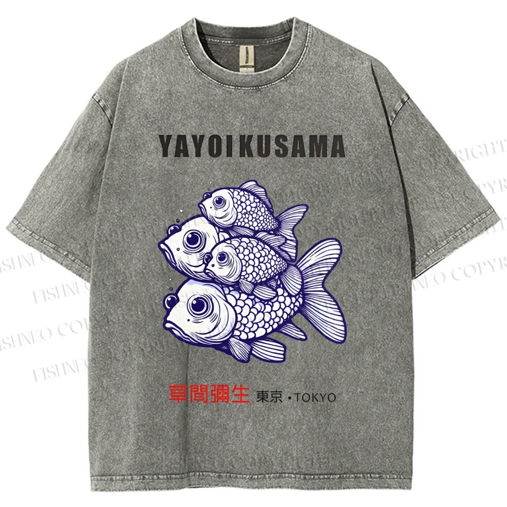 Unisex Yayoi Kusama Fish Printed Washed Tee