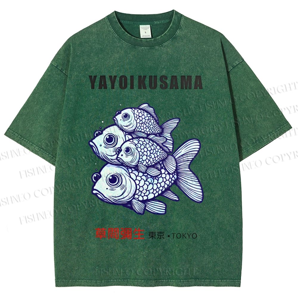 Unisex Yayoi Kusama Fish Printed Washed Tee