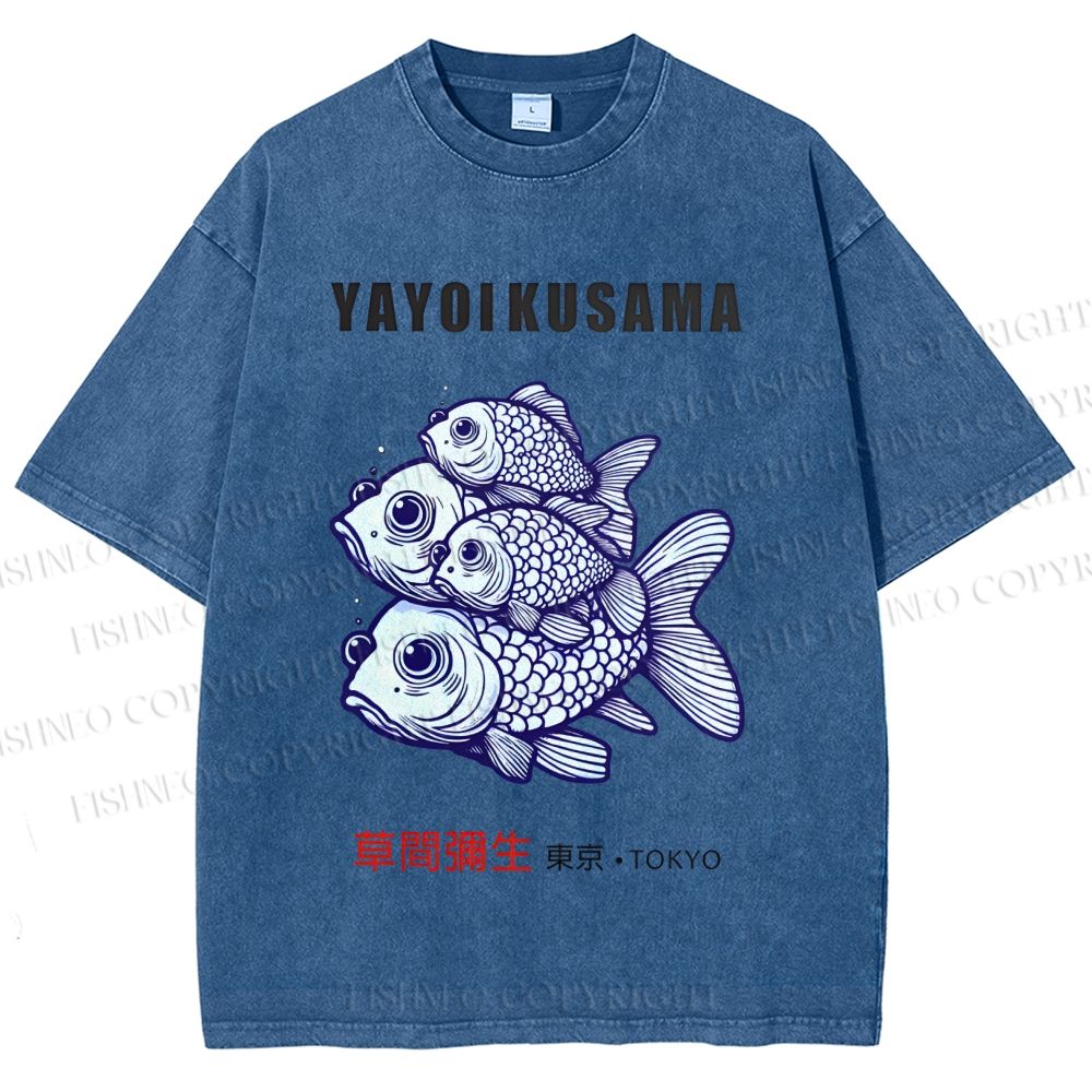Unisex Yayoi Kusama Fish Printed Washed Tee