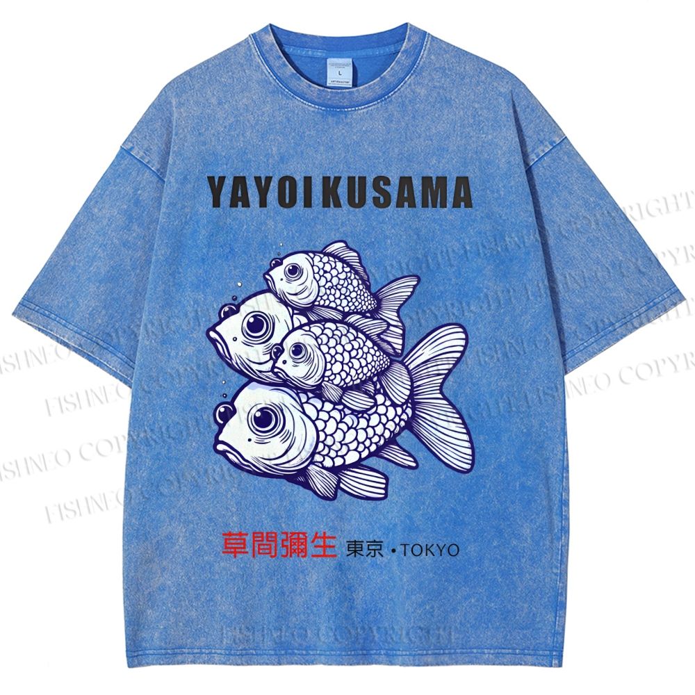 Unisex Yayoi Kusama Fish Printed Washed Tee