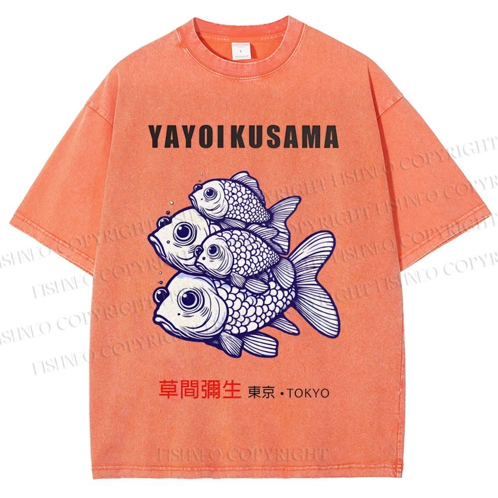 Unisex Yayoi Kusama Fish Printed Washed Tee