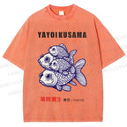 Unisex Yayoi Kusama Fish Printed Washed Tee