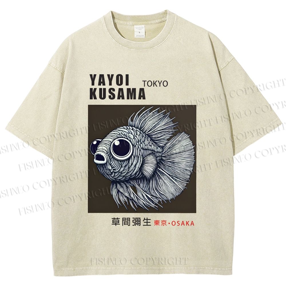 Unisex Yayoi Kusama Betta Fish Printed Washed Tee