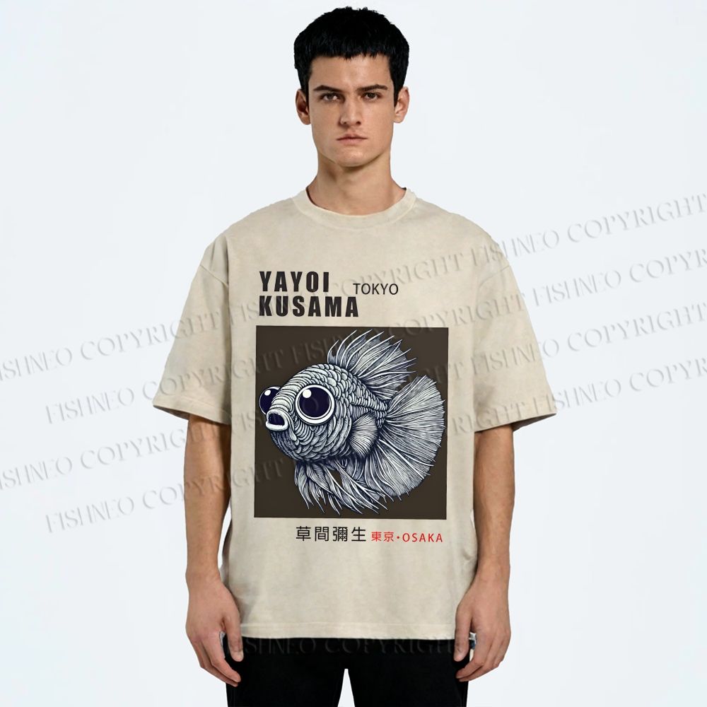 Unisex Yayoi Kusama Betta Fish Printed Washed Tee