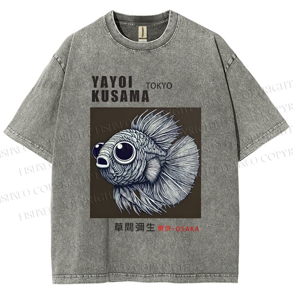 Unisex Yayoi Kusama Betta Fish Printed Washed Tee