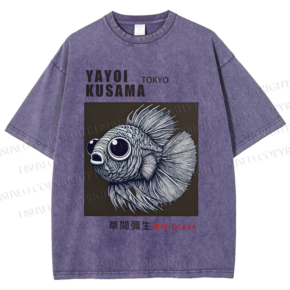 Unisex Yayoi Kusama Betta Fish Printed Washed Tee