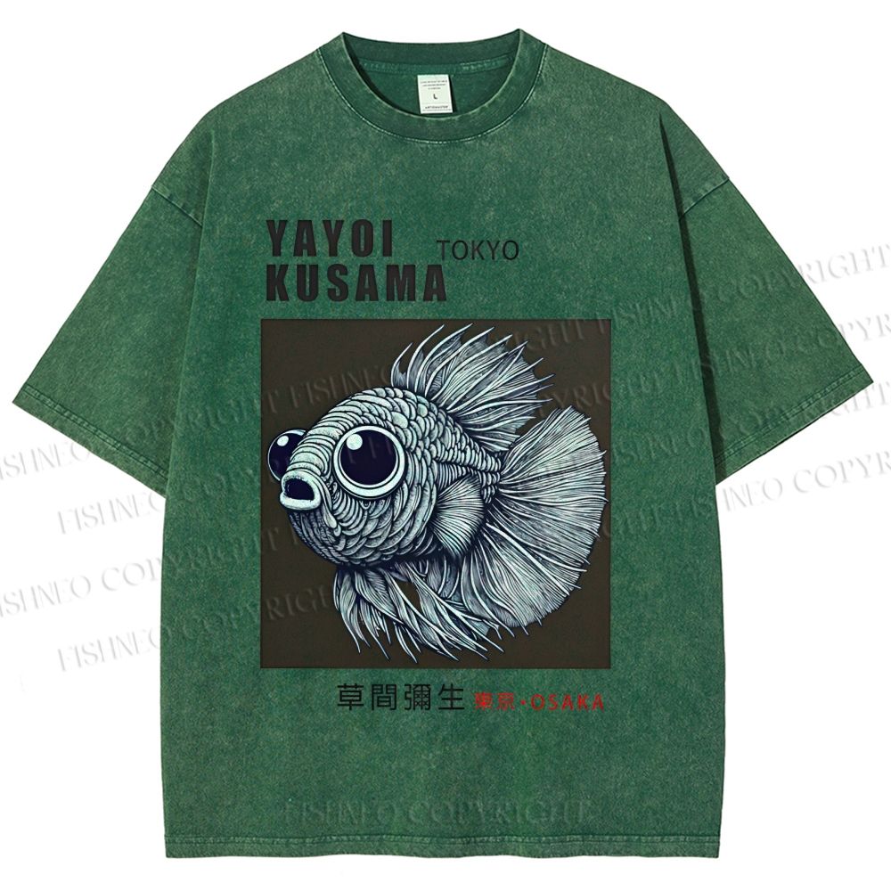 Unisex Yayoi Kusama Betta Fish Printed Washed Tee