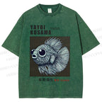 Unisex Yayoi Kusama Betta Fish Printed Washed Tee