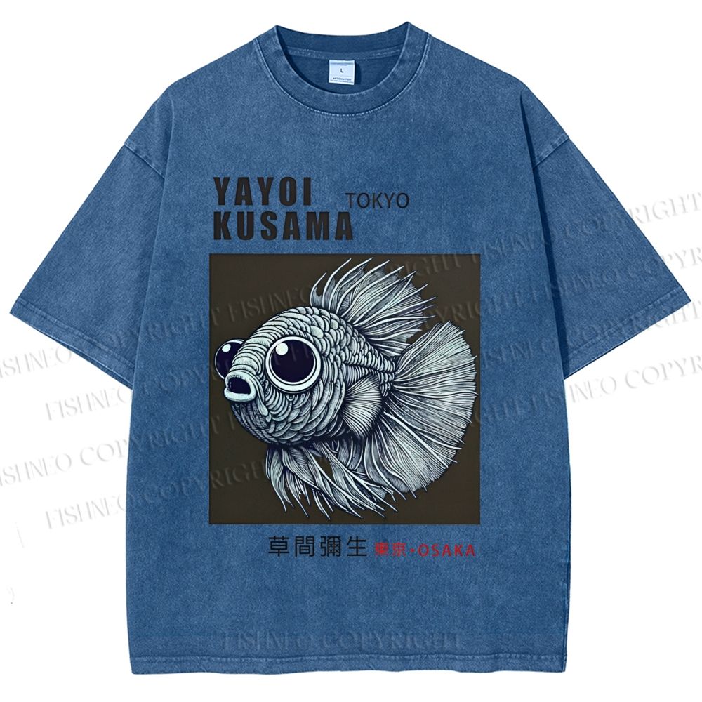 Unisex Yayoi Kusama Betta Fish Printed Washed Tee