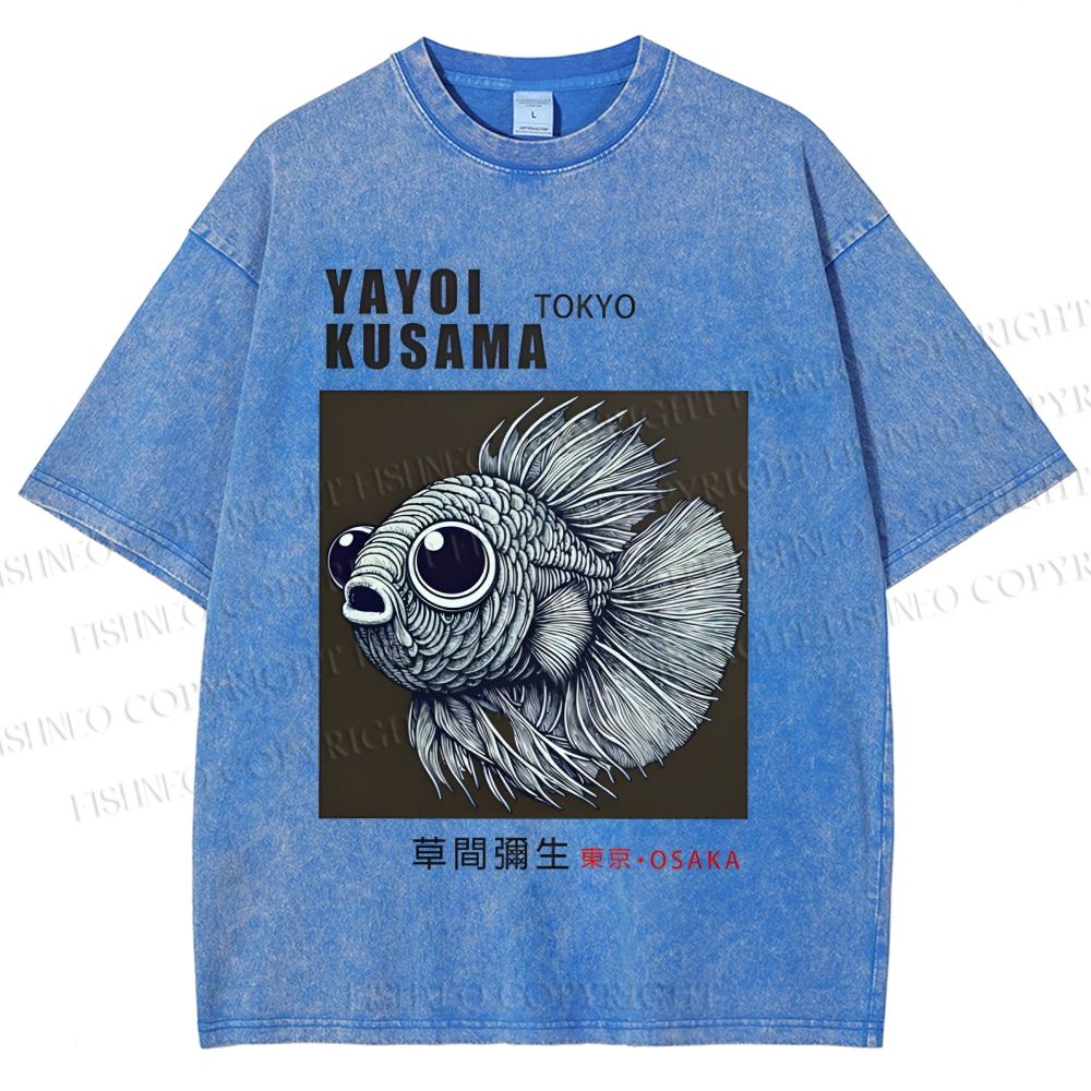Unisex Yayoi Kusama Betta Fish Printed Washed Tee