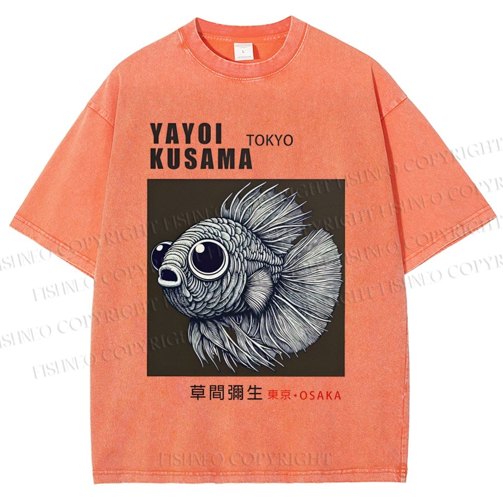 Unisex Yayoi Kusama Betta Fish Printed Washed Tee