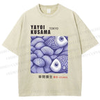 Unisex Yayoi Kusama Vintage Fish Printed Washed Tee
