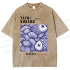Unisex Yayoi Kusama Vintage Fish Printed Washed Tee
