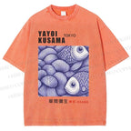 Unisex Yayoi Kusama Vintage Fish Printed Washed Tee