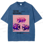 Unisex Yayoi Kusama Polka Dot Fish Printed Washed Tee