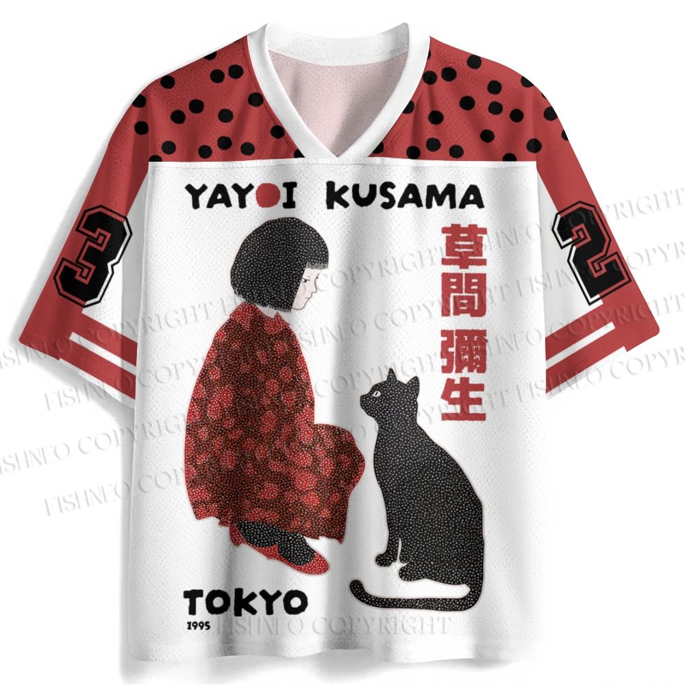 Yayoi Kusama Woman With Black Cat Jersey Shirts