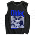 Unisex Older, none the wiser Owl Printed Washed Tank Top
