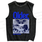 Unisex Older, none the wiser Owl Printed Washed Tank Top