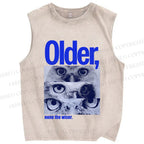 Unisex Older, none the wiser Owl Printed Washed Tank Top
