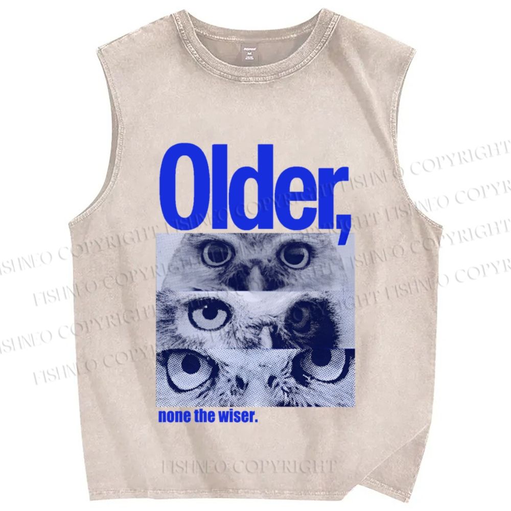 Unisex Older, none the wiser Owl Printed Washed Tank Top