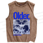 Unisex Older, none the wiser Owl Printed Washed Tank Top