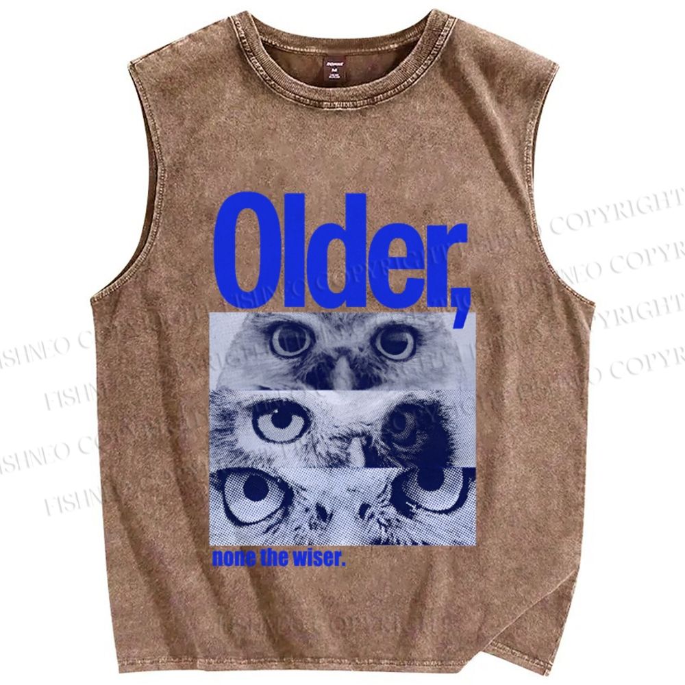 Unisex Older, none the wiser Owl Printed Washed Tank Top