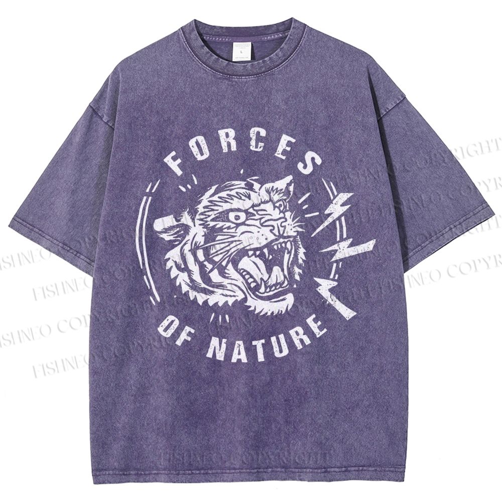 Unisex Tiger Forces Of Nature Printed Washed Tee