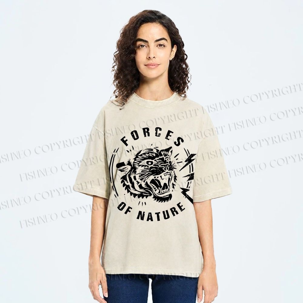Unisex Tiger Forces Of Nature Printed Washed Tee