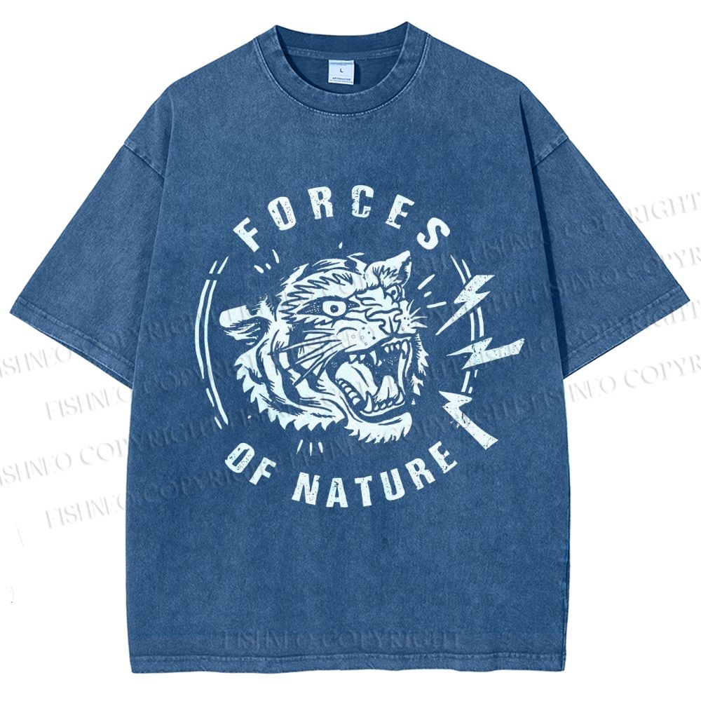 Unisex Tiger Forces Of Nature Printed Washed Tee
